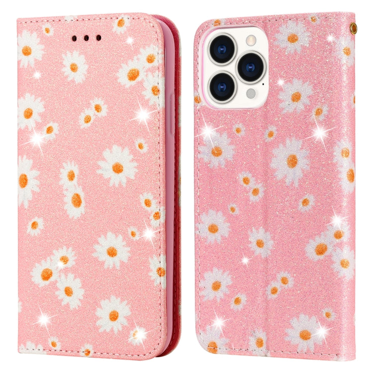 For iPhone 13 Pro Glittering Daisy Magnetic Horizontal Flip Leather Case with Holder & Card Slots & Photo Frame