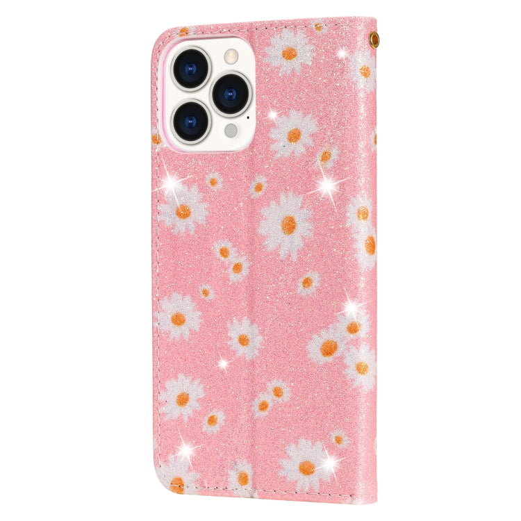 For iPhone 13 Pro Glittering Daisy Magnetic Horizontal Flip Leather Case with Holder & Card Slots & Photo Frame