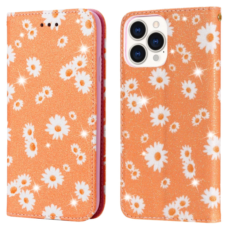 For iPhone 13 Pro Glittering Daisy Magnetic Horizontal Flip Leather Case with Holder & Card Slots & Photo Frame