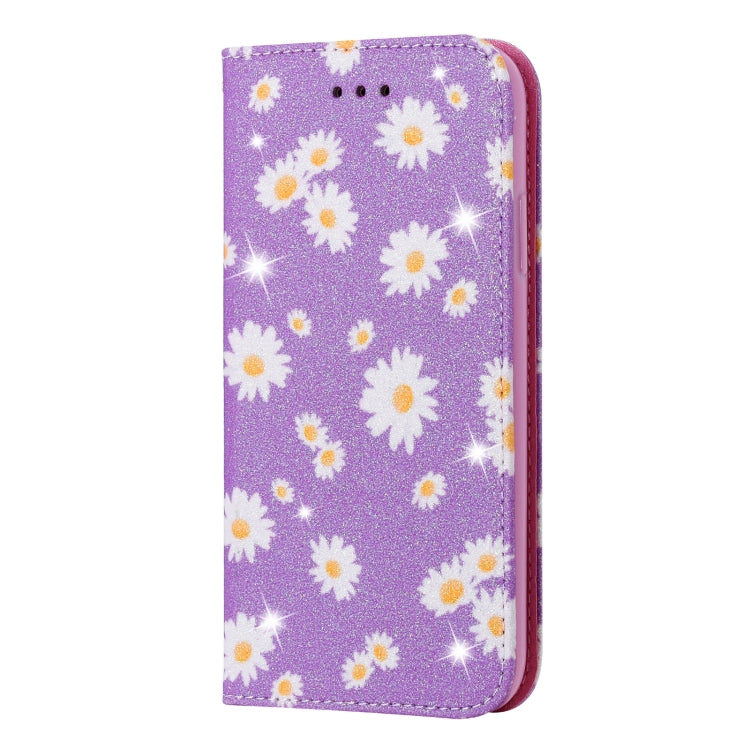 For iPhone 13 Pro Max Glittering Daisy Magnetic Horizontal Flip Leather Case with Holder & Card Slots & Photo Frame