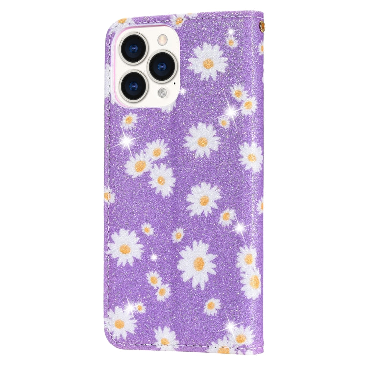 For iPhone 13 Pro Max Glittering Daisy Magnetic Horizontal Flip Leather Case with Holder & Card Slots & Photo Frame