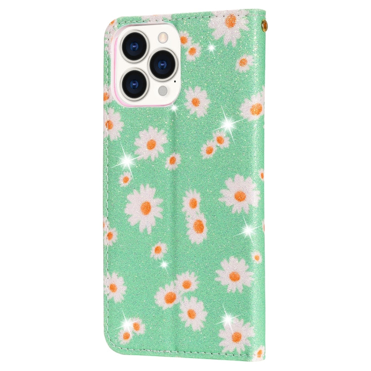 For iPhone 13 Pro Max Glittering Daisy Magnetic Horizontal Flip Leather Case with Holder & Card Slots & Photo Frame