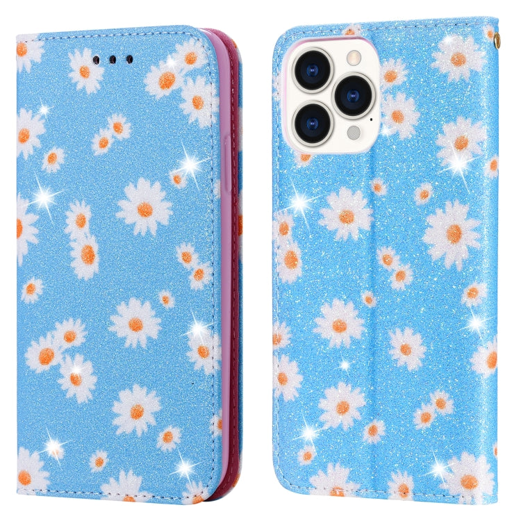 For iPhone 13 Pro Max Glittering Daisy Magnetic Horizontal Flip Leather Case with Holder & Card Slots & Photo Frame