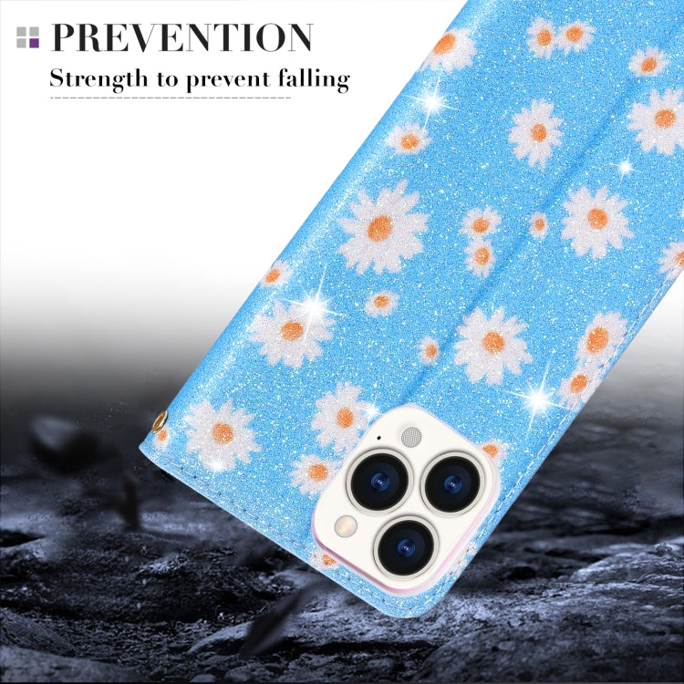 For iPhone 13 Pro Max Glittering Daisy Magnetic Horizontal Flip Leather Case with Holder & Card Slots & Photo Frame