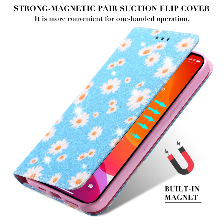 For iPhone 13 Pro Max Glittering Daisy Magnetic Horizontal Flip Leather Case with Holder & Card Slots & Photo Frame