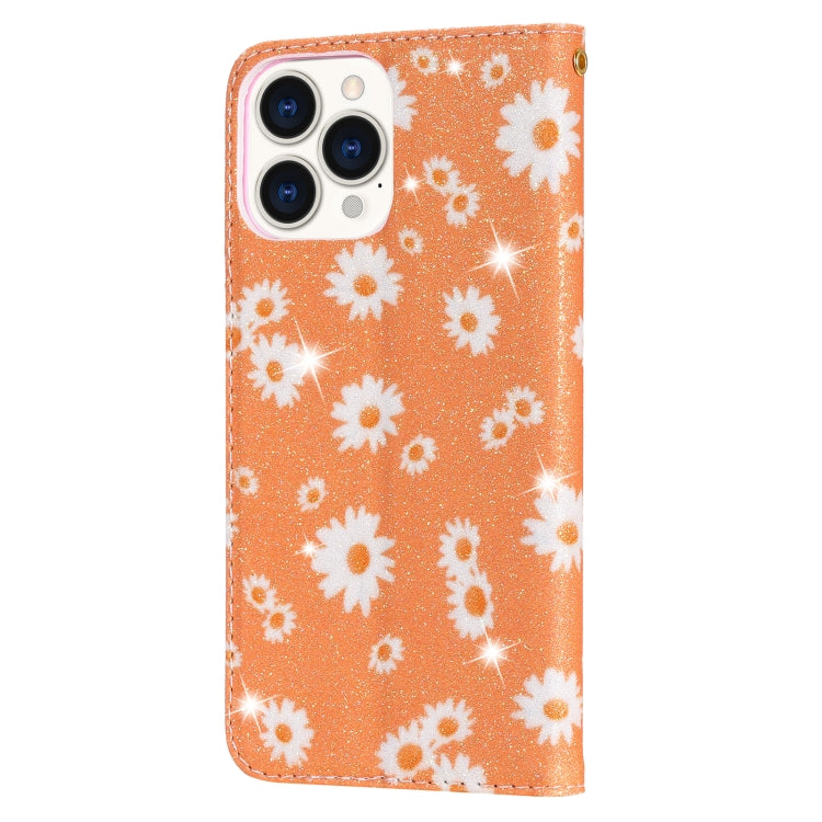 For iPhone 13 Pro Max Glittering Daisy Magnetic Horizontal Flip Leather Case with Holder & Card Slots & Photo Frame