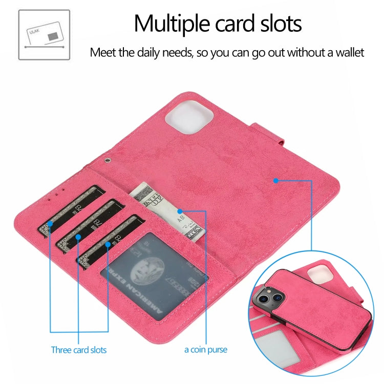 For iPhone 13 Retro 2 in 1 Detachable Horizontal Flip Leather Case with Card Slots & Wallet