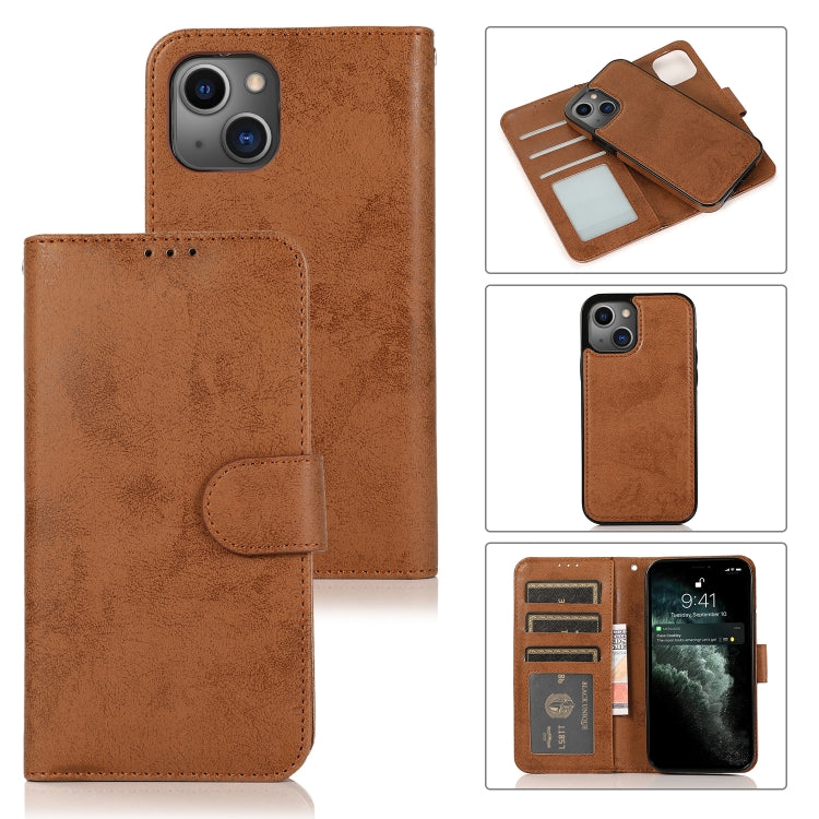 For iPhone 13 Retro 2 in 1 Detachable Horizontal Flip Leather Case with Card Slots & Wallet