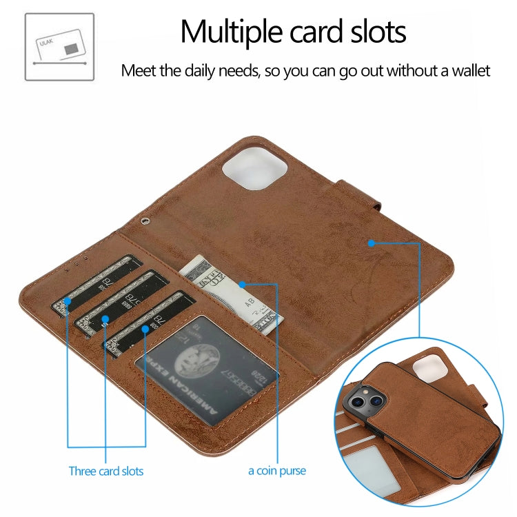 For iPhone 13 Retro 2 in 1 Detachable Horizontal Flip Leather Case with Card Slots & Wallet