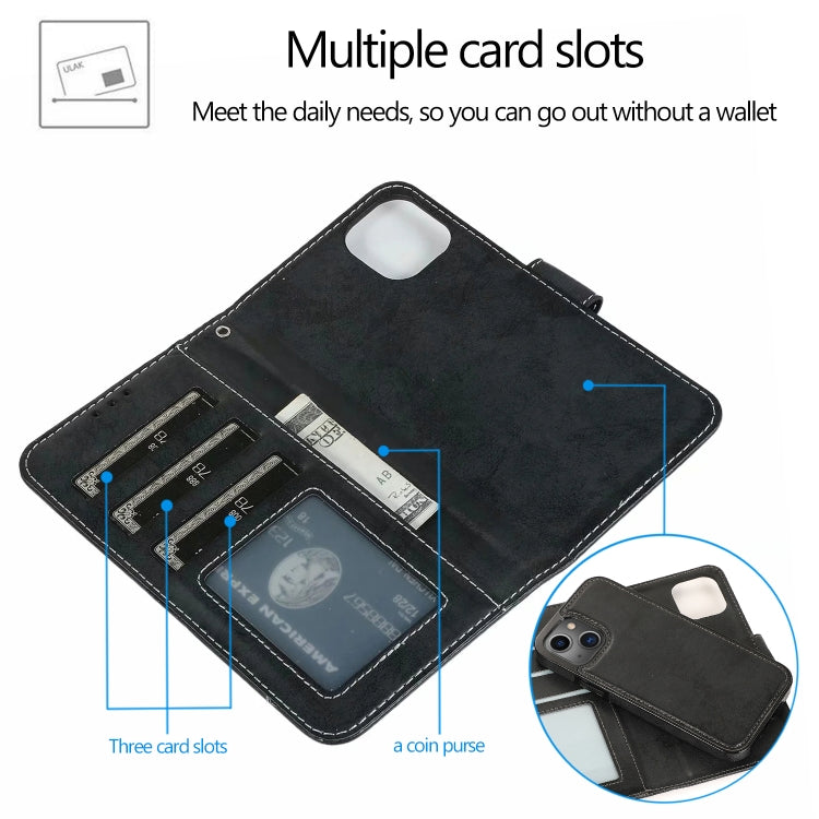 For iPhone 13 Retro 2 in 1 Detachable Horizontal Flip Leather Case with Card Slots & Wallet