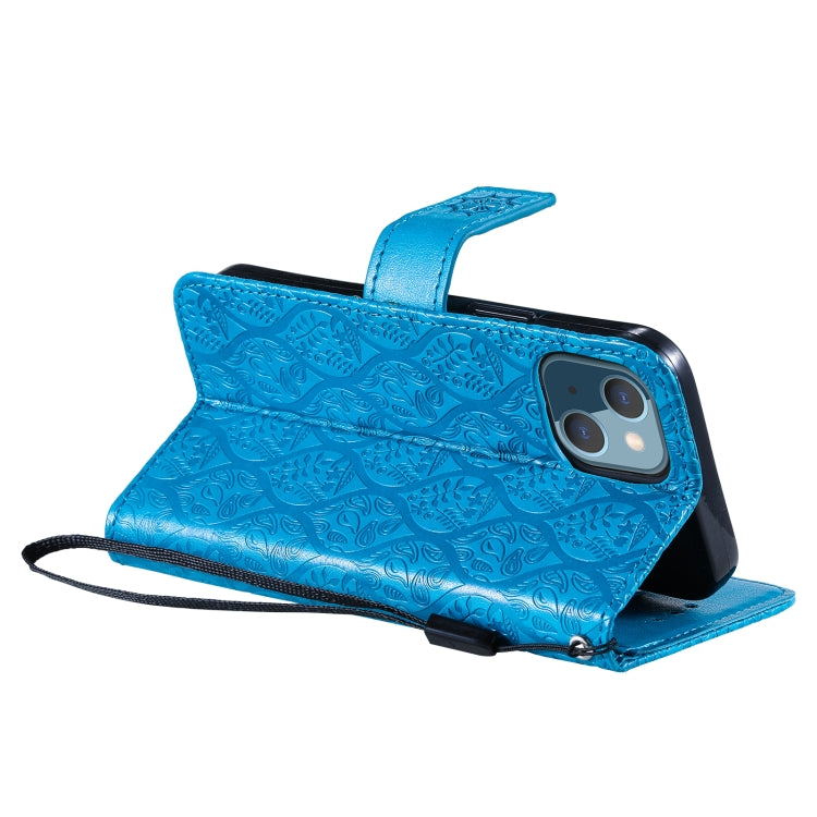 For iPhone 13 mini Pressed Printing Rattan Flower Pattern Horizontal Flip PU Leather Case with Holder & Card Slots & Wallet & Photo Frame