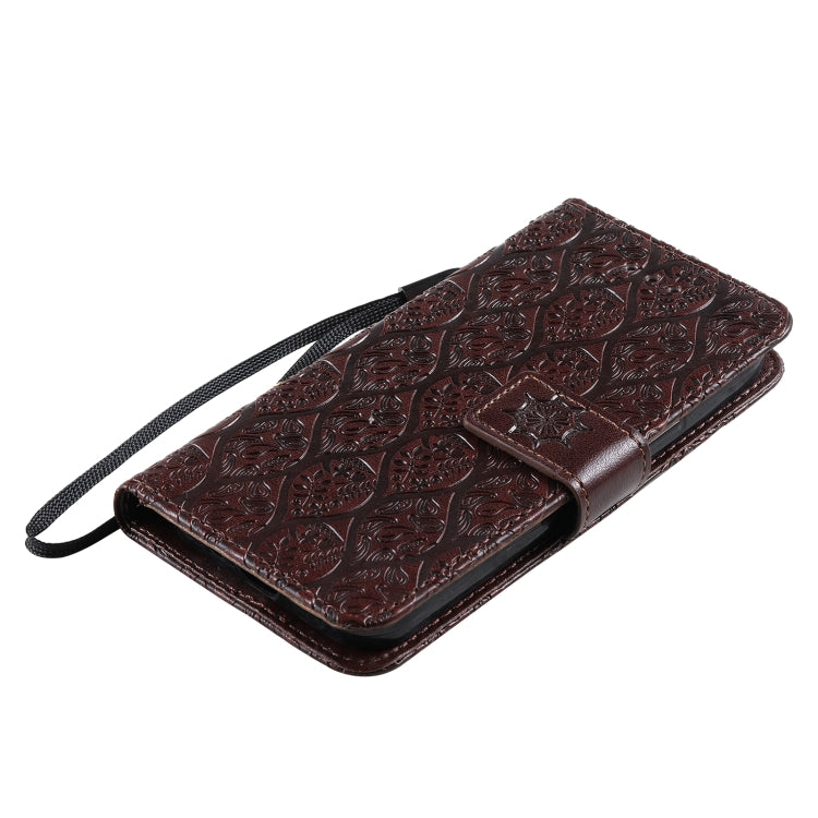 For iPhone 13 mini Pressed Printing Rattan Flower Pattern Horizontal Flip PU Leather Case with Holder & Card Slots & Wallet & Photo Frame
