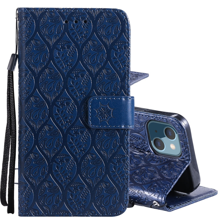 For iPhone 13 mini Pressed Printing Rattan Flower Pattern Horizontal Flip PU Leather Case with Holder & Card Slots & Wallet & Photo Frame