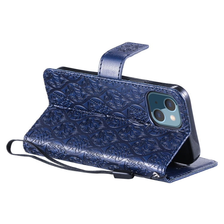 For iPhone 13 mini Pressed Printing Rattan Flower Pattern Horizontal Flip PU Leather Case with Holder & Card Slots & Wallet & Photo Frame