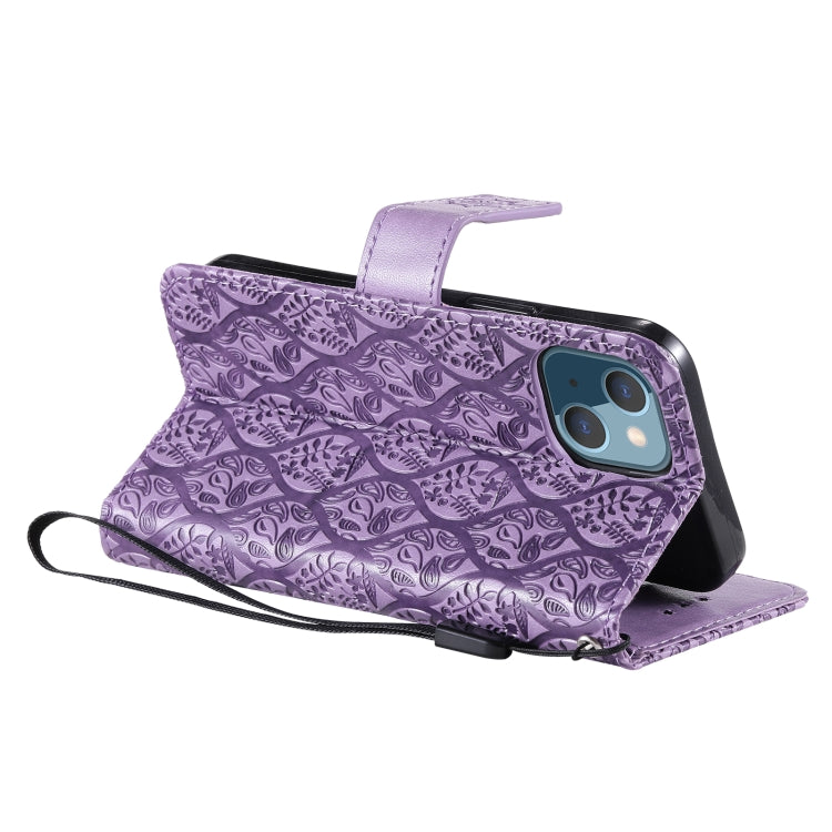 For iPhone 13 mini Pressed Printing Rattan Flower Pattern Horizontal Flip PU Leather Case with Holder & Card Slots & Wallet & Photo Frame
