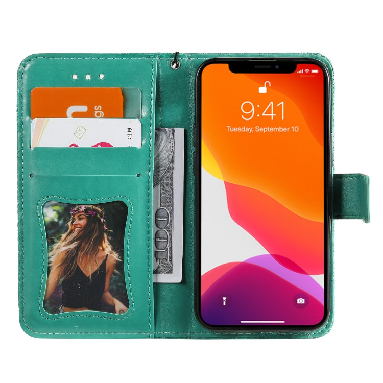 For iPhone 13 Pressed Printing Rattan Flower Pattern Horizontal Flip PU Leather Case with Holder & Card Slots & Wallet & Photo Frame