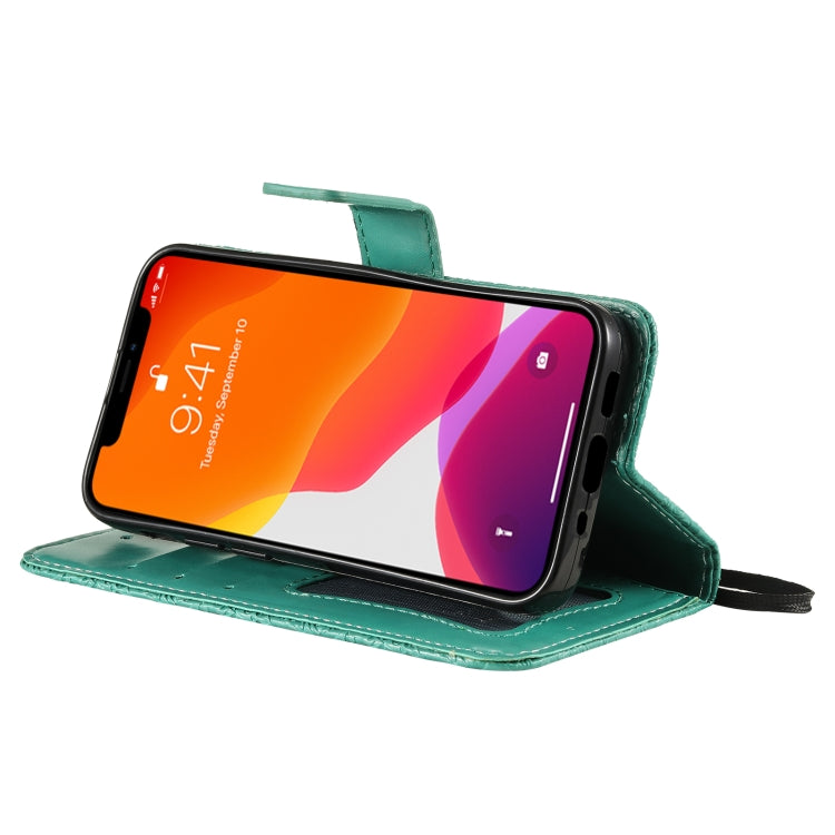 For iPhone 13 Pressed Printing Rattan Flower Pattern Horizontal Flip PU Leather Case with Holder & Card Slots & Wallet & Photo Frame