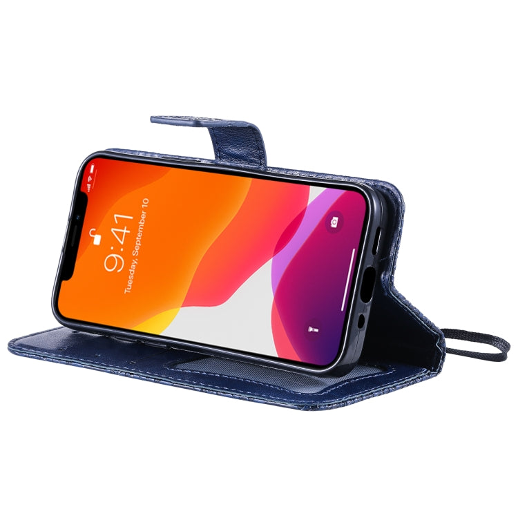 For iPhone 13 Pressed Printing Rattan Flower Pattern Horizontal Flip PU Leather Case with Holder & Card Slots & Wallet & Photo Frame