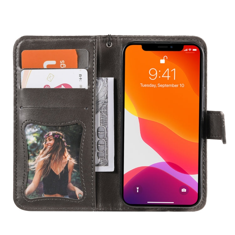For iPhone 13 Pressed Printing Rattan Flower Pattern Horizontal Flip PU Leather Case with Holder & Card Slots & Wallet & Photo Frame