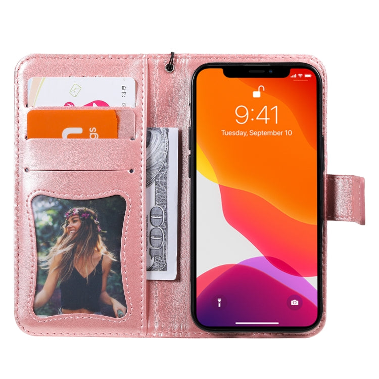 For iPhone 13 Pressed Printing Rattan Flower Pattern Horizontal Flip PU Leather Case with Holder & Card Slots & Wallet & Photo Frame