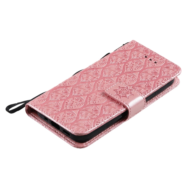 For iPhone 13 Pressed Printing Rattan Flower Pattern Horizontal Flip PU Leather Case with Holder & Card Slots & Wallet & Photo Frame