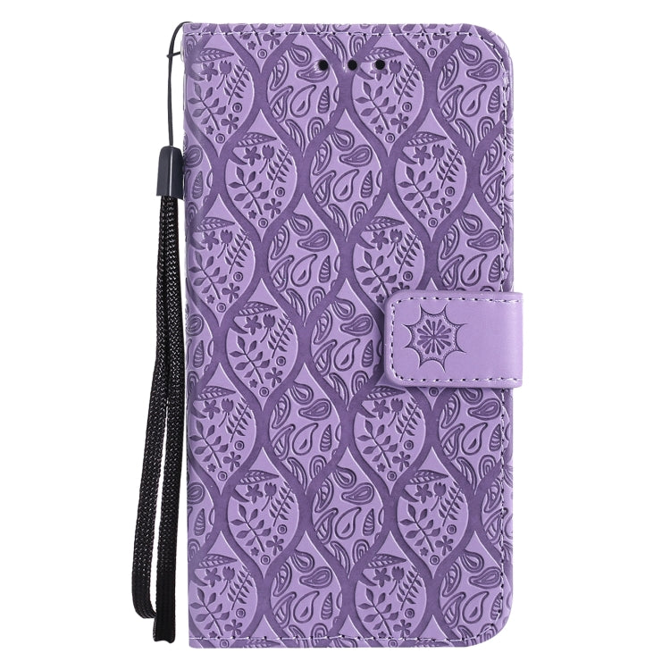 For iPhone 13 Pressed Printing Rattan Flower Pattern Horizontal Flip PU Leather Case with Holder & Card Slots & Wallet & Photo Frame