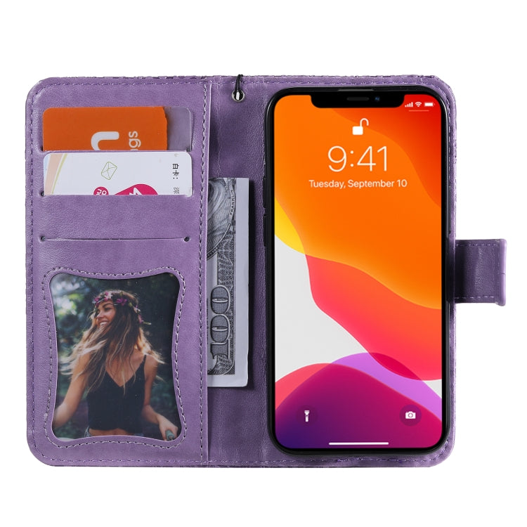 For iPhone 13 Pressed Printing Rattan Flower Pattern Horizontal Flip PU Leather Case with Holder & Card Slots & Wallet & Photo Frame