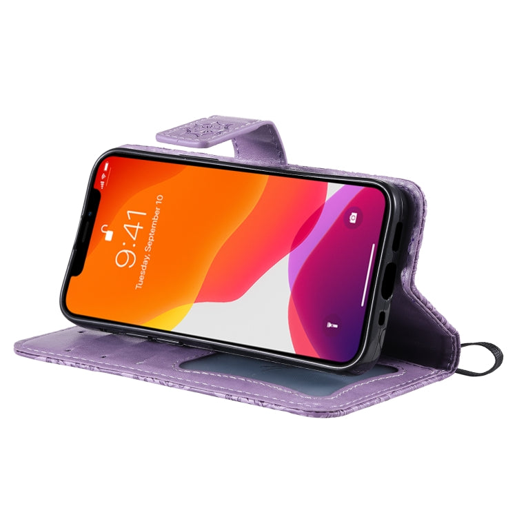 For iPhone 13 Pressed Printing Rattan Flower Pattern Horizontal Flip PU Leather Case with Holder & Card Slots & Wallet & Photo Frame