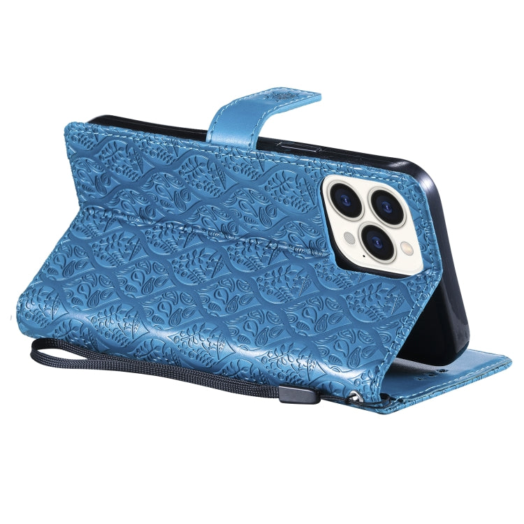 For iPhone 13 Pro Pressed Printing Rattan Flower Pattern Horizontal Flip PU Leather Case with Holder & Card Slots & Wallet & Photo Frame