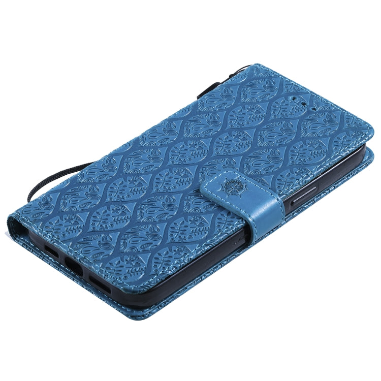 For iPhone 13 Pro Pressed Printing Rattan Flower Pattern Horizontal Flip PU Leather Case with Holder & Card Slots & Wallet & Photo Frame