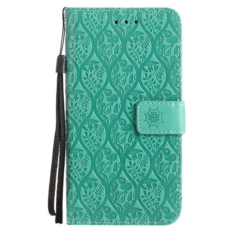 For iPhone 13 Pro Pressed Printing Rattan Flower Pattern Horizontal Flip PU Leather Case with Holder & Card Slots & Wallet & Photo Frame