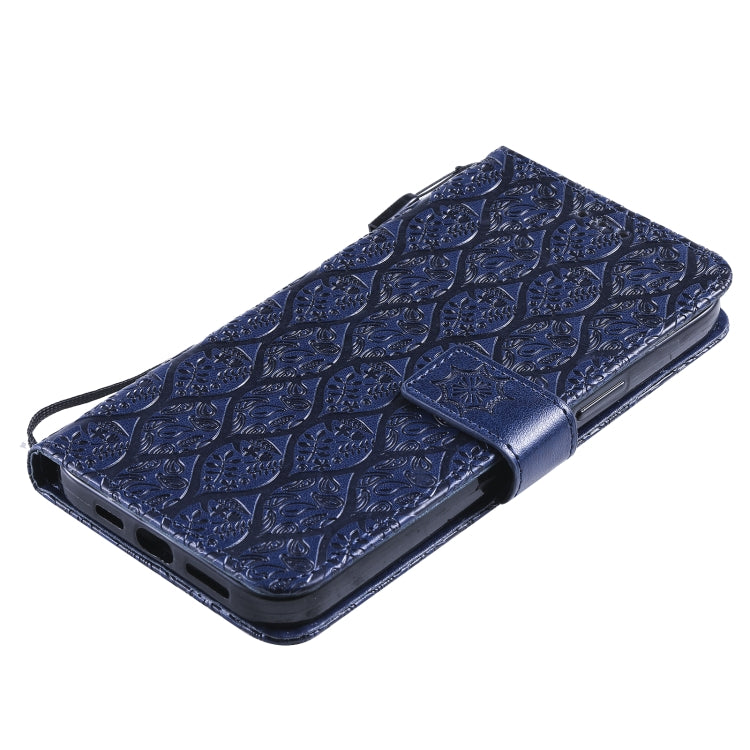 For iPhone 13 Pro Pressed Printing Rattan Flower Pattern Horizontal Flip PU Leather Case with Holder & Card Slots & Wallet & Photo Frame
