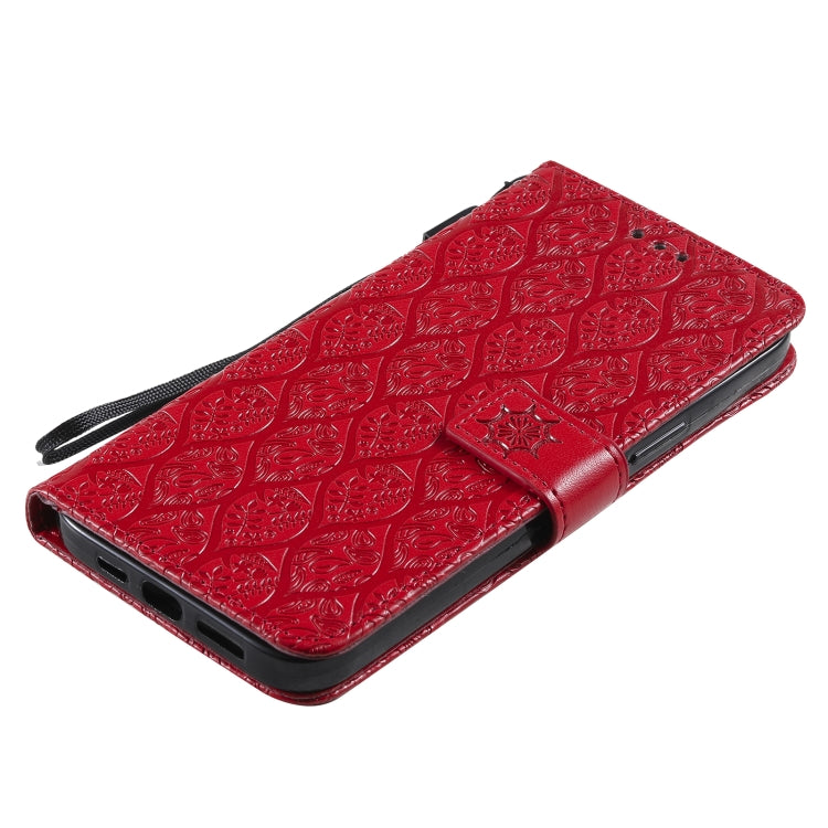 For iPhone 13 Pro Pressed Printing Rattan Flower Pattern Horizontal Flip PU Leather Case with Holder & Card Slots & Wallet & Photo Frame