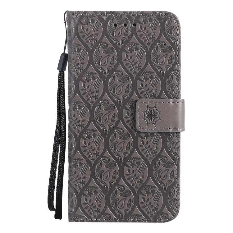 For iPhone 13 Pro Pressed Printing Rattan Flower Pattern Horizontal Flip PU Leather Case with Holder & Card Slots & Wallet & Photo Frame
