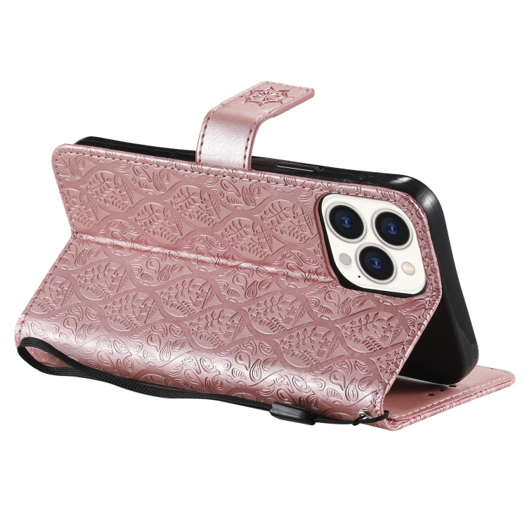 For iPhone 13 Pro Pressed Printing Rattan Flower Pattern Horizontal Flip PU Leather Case with Holder & Card Slots & Wallet & Photo Frame
