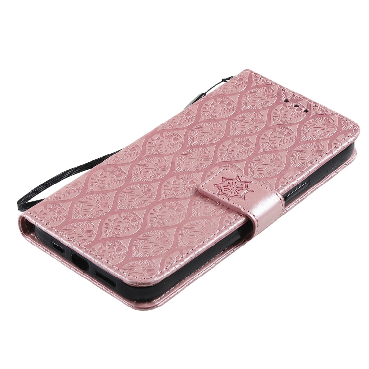 For iPhone 13 Pro Pressed Printing Rattan Flower Pattern Horizontal Flip PU Leather Case with Holder & Card Slots & Wallet & Photo Frame
