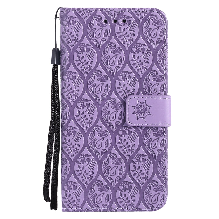 For iPhone 13 Pro Pressed Printing Rattan Flower Pattern Horizontal Flip PU Leather Case with Holder & Card Slots & Wallet & Photo Frame