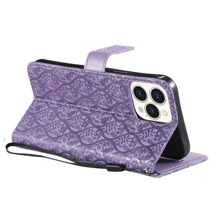 For iPhone 13 Pro Pressed Printing Rattan Flower Pattern Horizontal Flip PU Leather Case with Holder & Card Slots & Wallet & Photo Frame