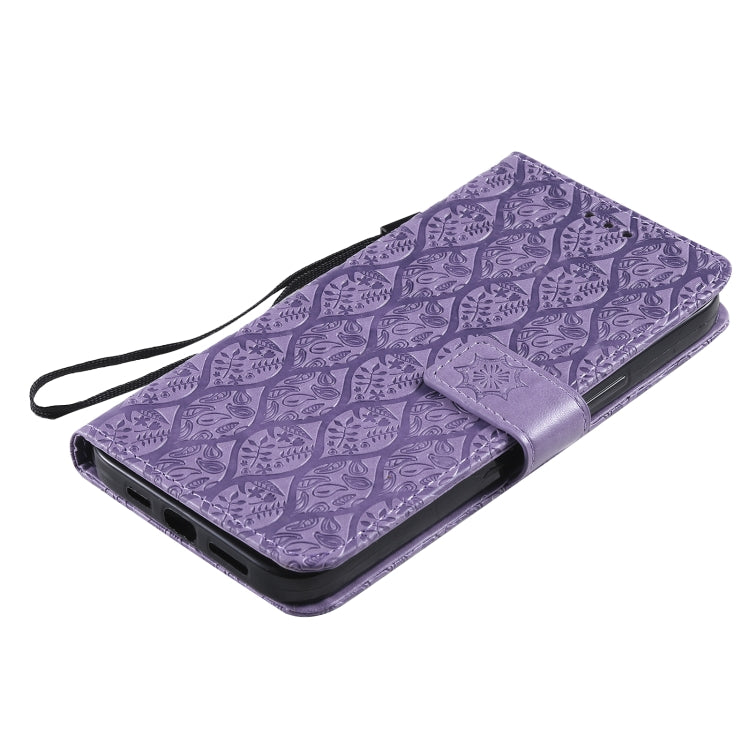 For iPhone 13 Pro Pressed Printing Rattan Flower Pattern Horizontal Flip PU Leather Case with Holder & Card Slots & Wallet & Photo Frame