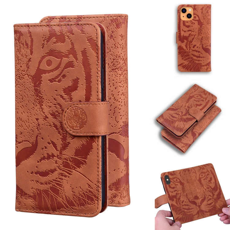 For iPhone 13 Tiger Embossing Pattern Horizontal Flip Leather Case with Holder & Card Slots & Wallet