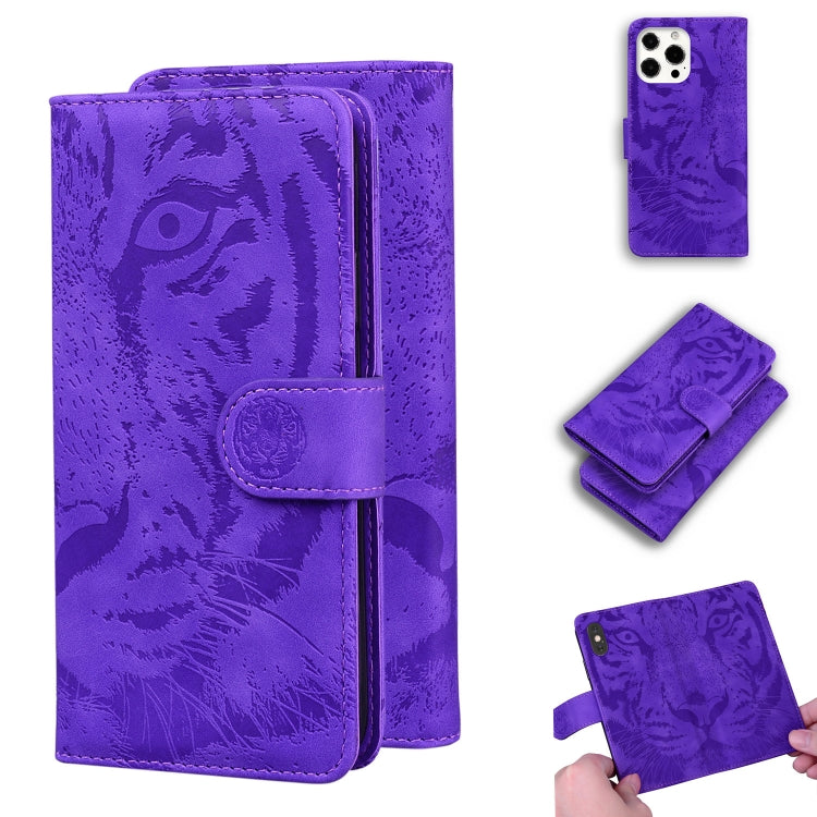 For iPhone 13 Pro Max Tiger Embossing Pattern Horizontal Flip Leather Case with Holder & Card Slots & Wallet