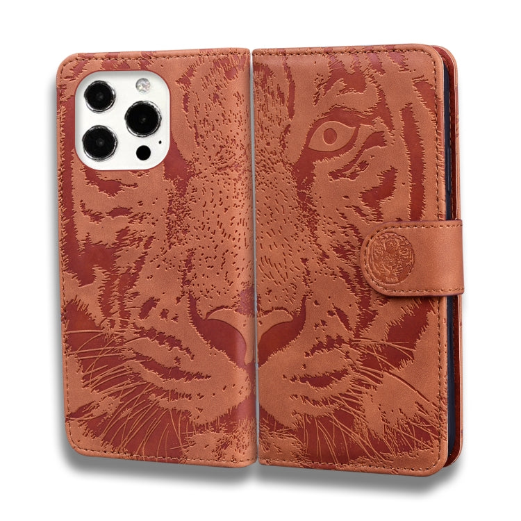 For iPhone 13 Pro Max Tiger Embossing Pattern Horizontal Flip Leather Case with Holder & Card Slots & Wallet