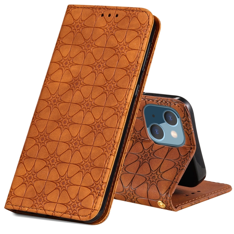 For iPhone 13 mini Lucky Flowers Embossing Pattern Magnetic Horizontal Flip Leather Case with Holder & Card Slots