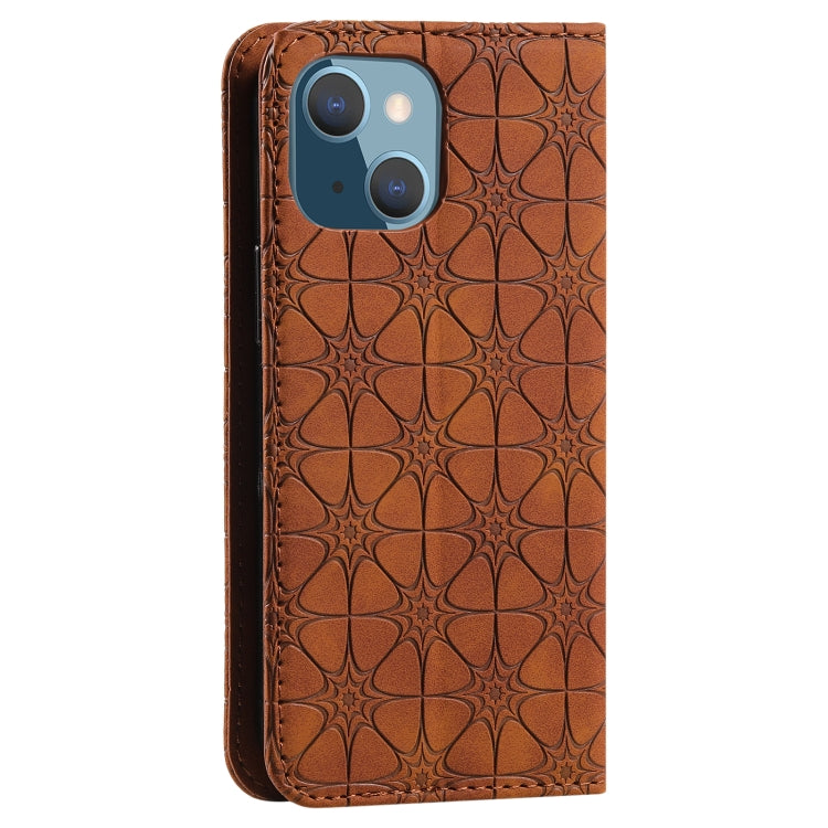 For iPhone 13 mini Lucky Flowers Embossing Pattern Magnetic Horizontal Flip Leather Case with Holder & Card Slots
