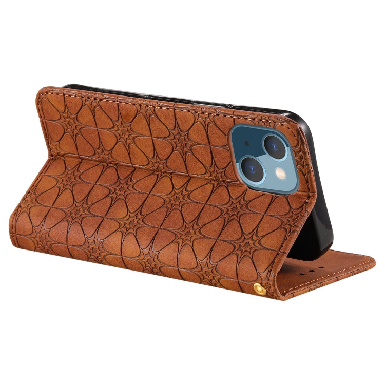 For iPhone 13 mini Lucky Flowers Embossing Pattern Magnetic Horizontal Flip Leather Case with Holder & Card Slots