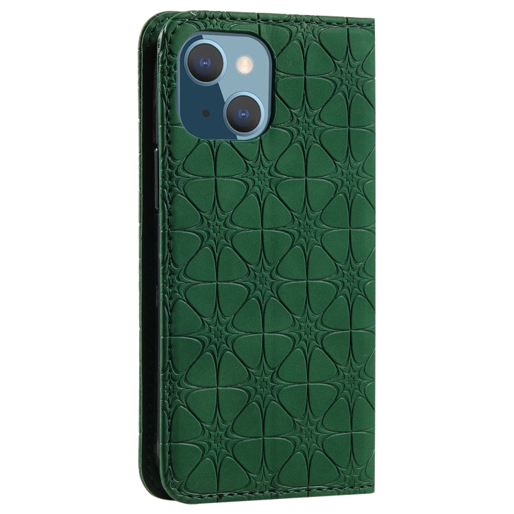 For iPhone 13 mini Lucky Flowers Embossing Pattern Magnetic Horizontal Flip Leather Case with Holder & Card Slots