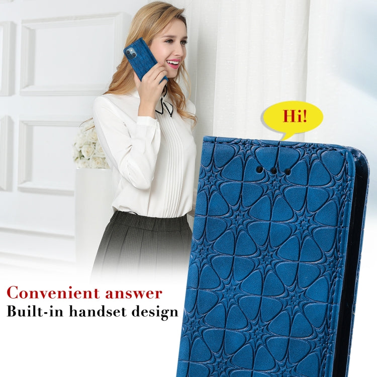 For iPhone 13 mini Lucky Flowers Embossing Pattern Magnetic Horizontal Flip Leather Case with Holder & Card Slots