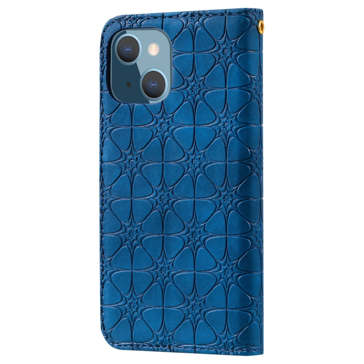 For iPhone 13 mini Lucky Flowers Embossing Pattern Magnetic Horizontal Flip Leather Case with Holder & Card Slots