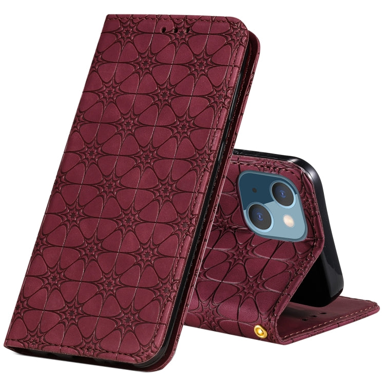 For iPhone 13 mini Lucky Flowers Embossing Pattern Magnetic Horizontal Flip Leather Case with Holder & Card Slots