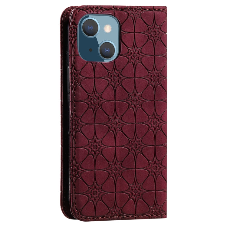 For iPhone 13 mini Lucky Flowers Embossing Pattern Magnetic Horizontal Flip Leather Case with Holder & Card Slots